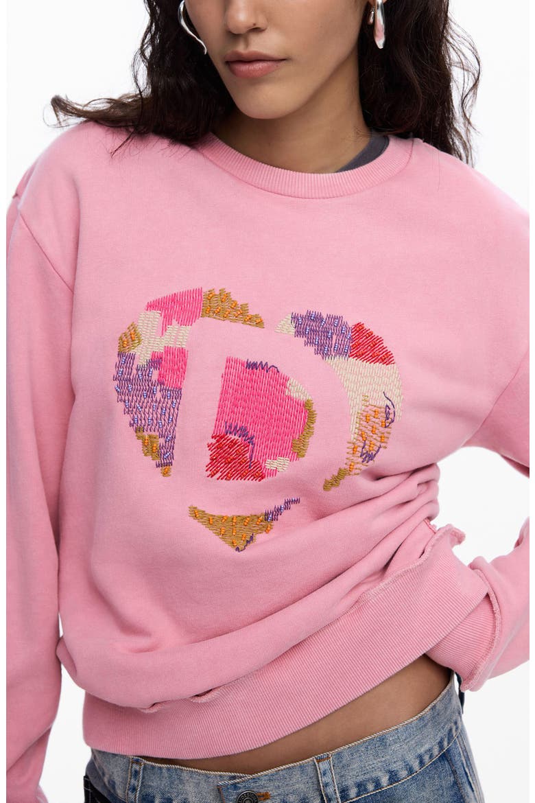 Heart Embroidered Cotton Graphic Sweatshirt, Alternate, color, PINK