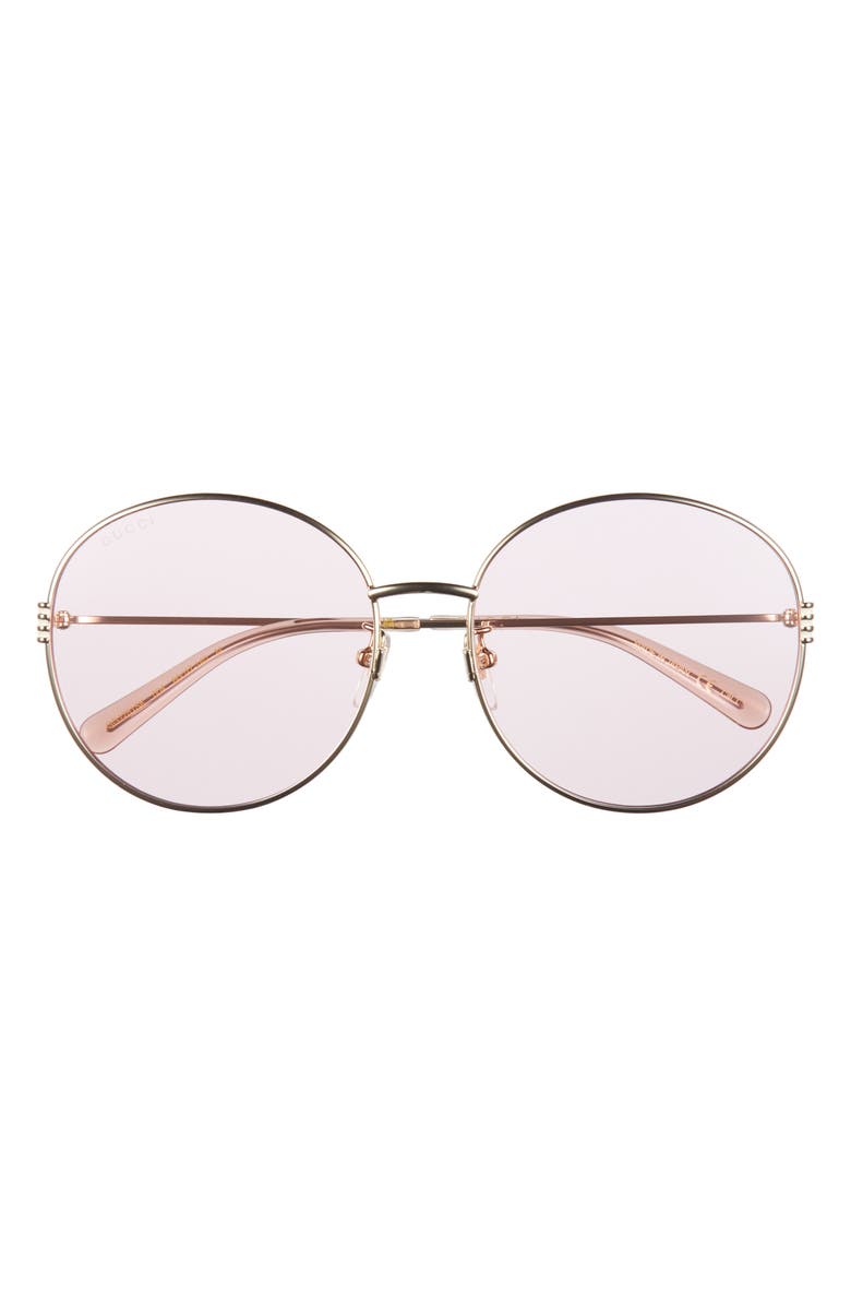 Gucci 60mm Round Sunglasses, Main, color, Gold Gold Pink