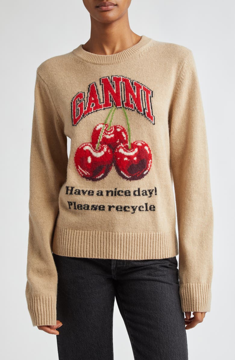 Ganni Intarsia Knit Wool Blend Sweater, Main, color, 