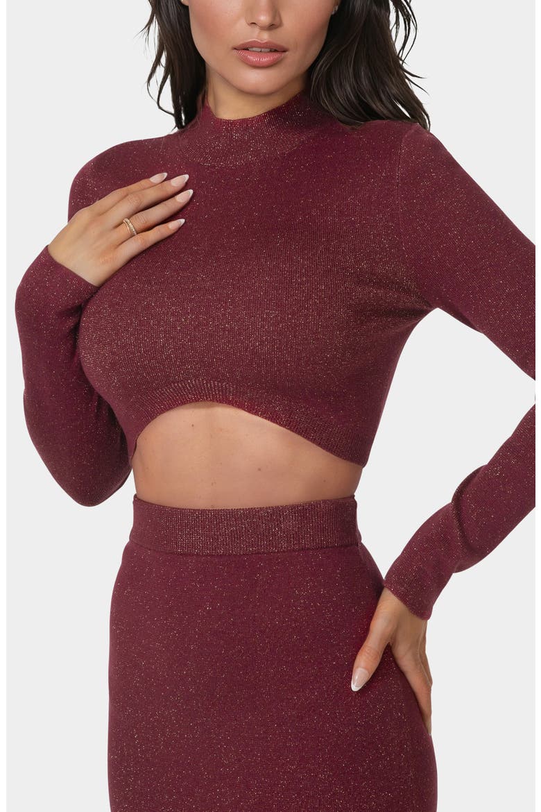 Lurex Rib Knit Long Sleeve Top & Skirt Set, Alternate, color, MERLOT