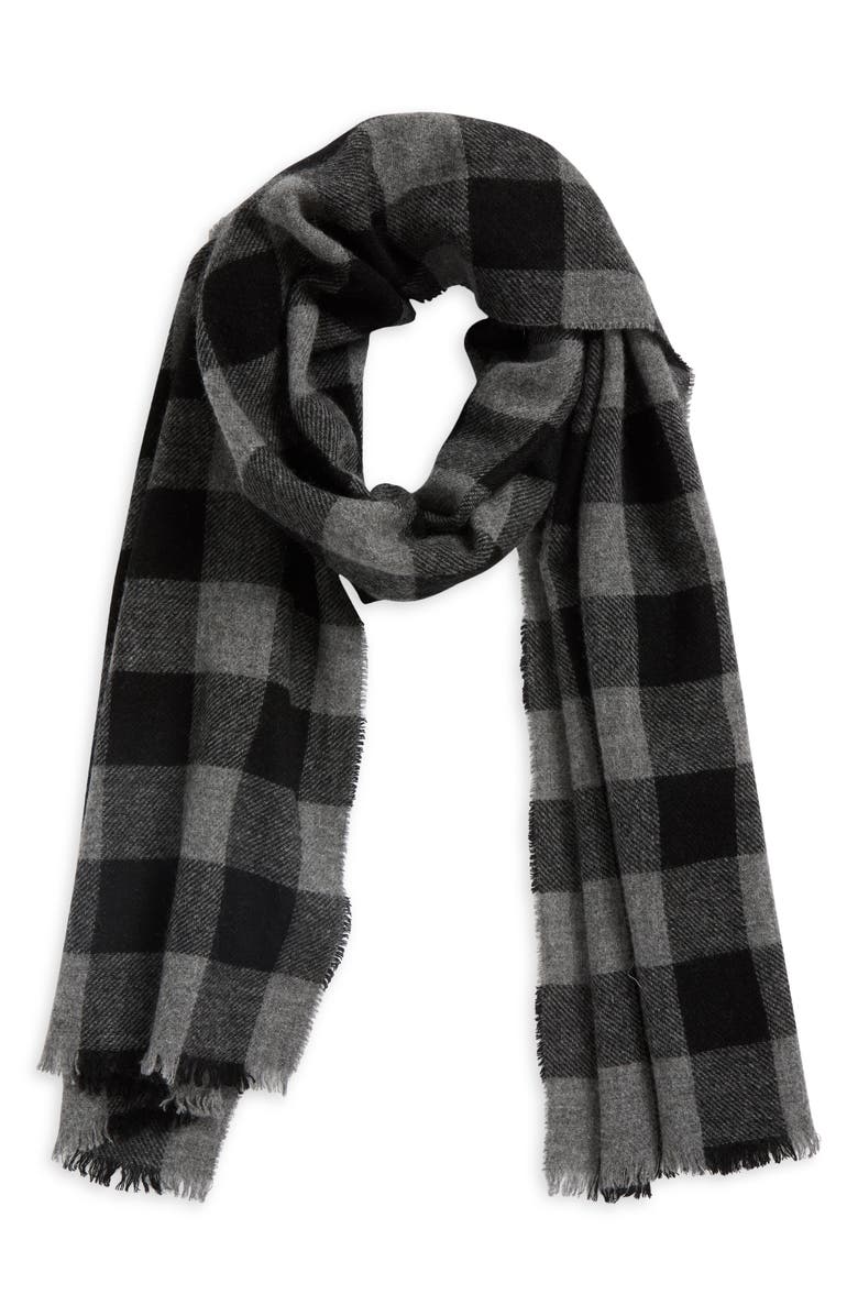 Vince Buffalo Check Cashmere Scarf, Main, color, Black Charcoal