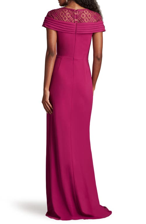 Tadashi Shoji Short Sleeve Gathered Slit Gown In Pink