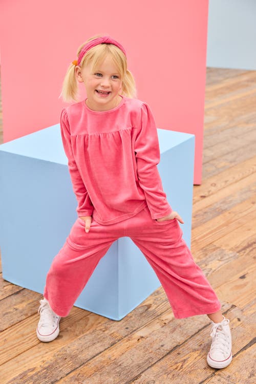 Bisby Kids' Cropped Velour Palazzo Pants In Pink