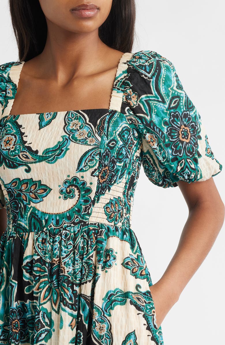 Vince Camuto Paisley Print Puff Sleeve Midi Dress, Alternate, color, Teal