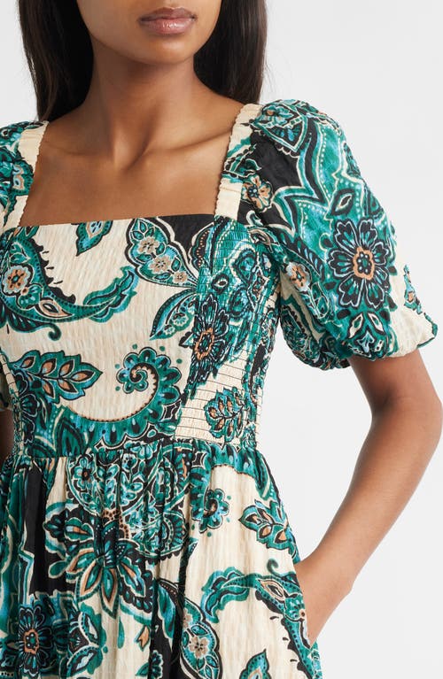 Vince Camuto Paisley Print Puff Sleeve Midi Dress In Green