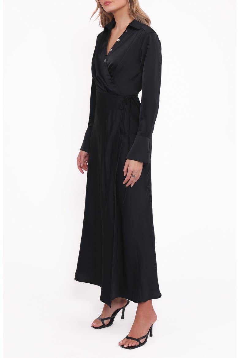 Verna Long Sleeve Wrap Maxi Shirtdress, Alternate, color, BLACK