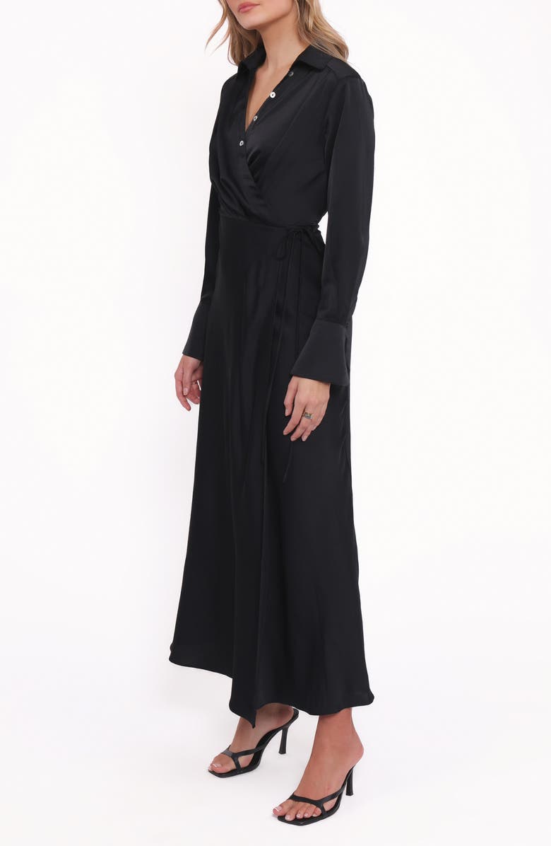 Petal & Pup Verna Long Sleeve Wrap Maxi Shirtdress, Alternate, color, Black