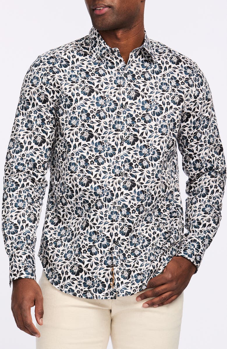 Robert Graham Floral Print Cotton Button-Up Shirt, Main, color, Blue Multi