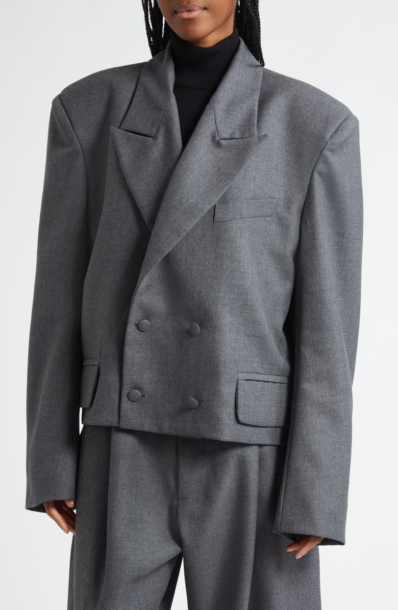 Vaquera Slouchy Crop Double Breasted Blazer, Alternate, color, Dark Grey 1