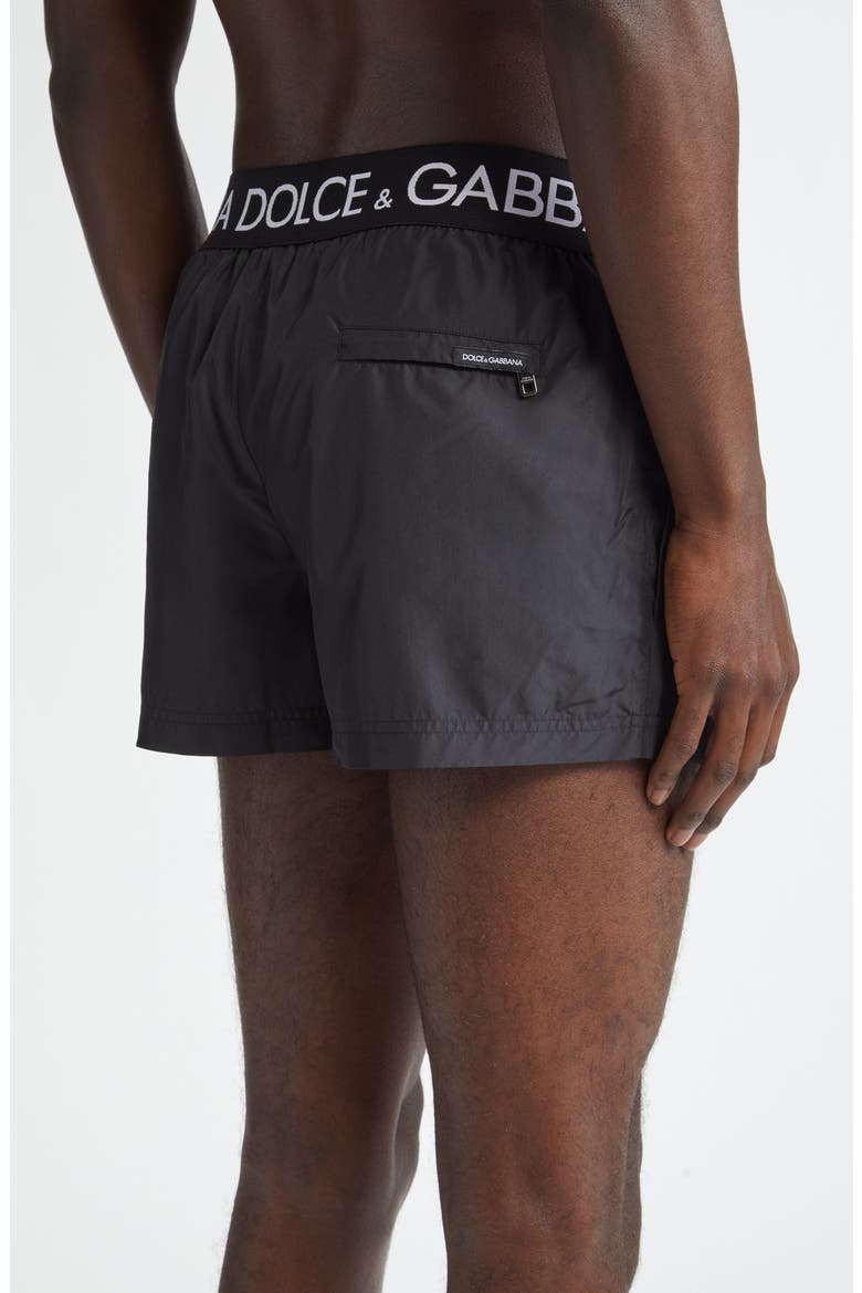 Logo Waistband Swim Trunks, Alternate, color, BLACK