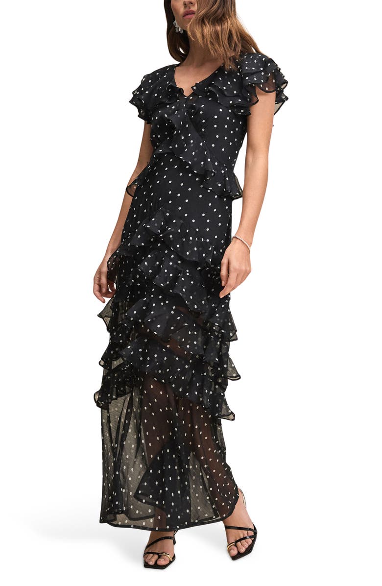 NEXT Spot Ruffle Maxi Dress, Main, color, Black