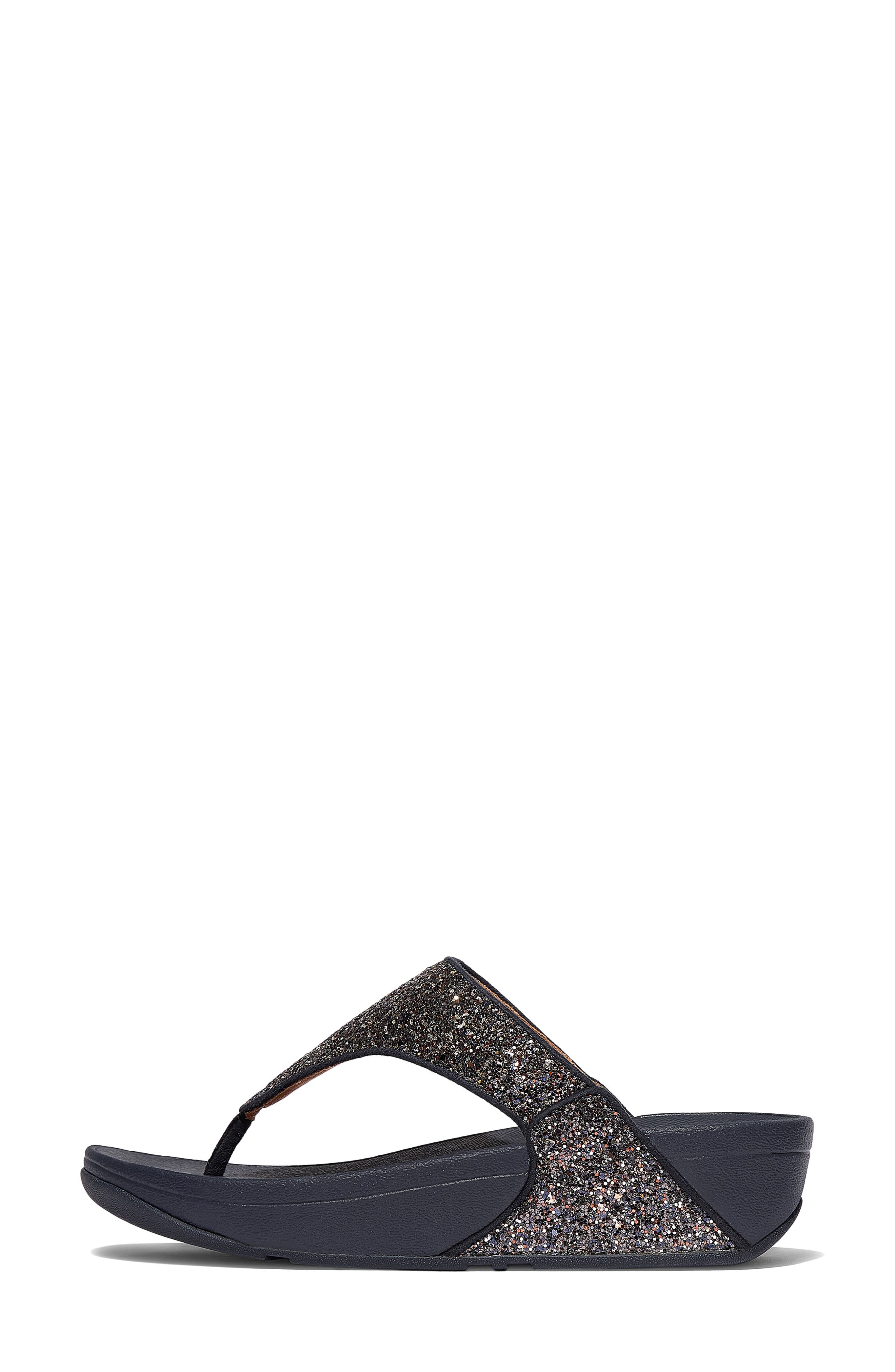 FitFlop Lulu Glitter Post Toe Wedge Sandal, Alternate, color, Midnight Navy Mix