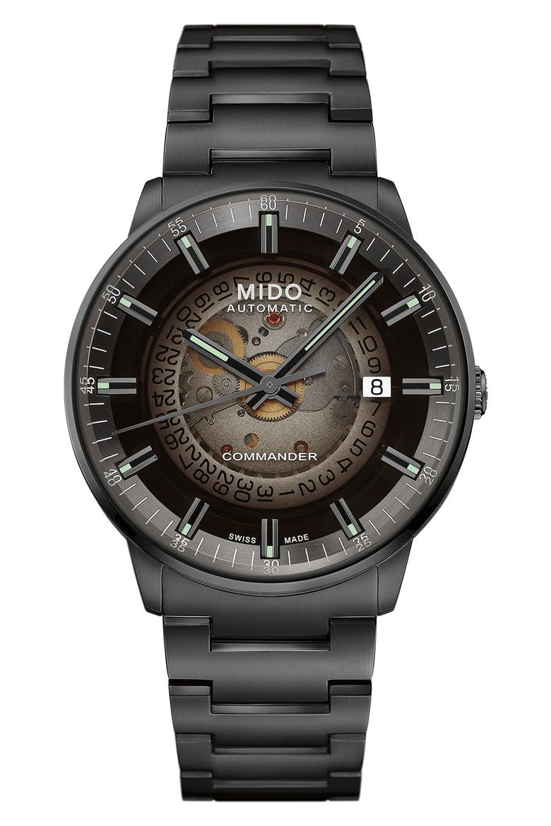 Commander Gradient Skeletal Automatic Bracelet Watch, 40mm, Main, color, SILVER/ BLACK