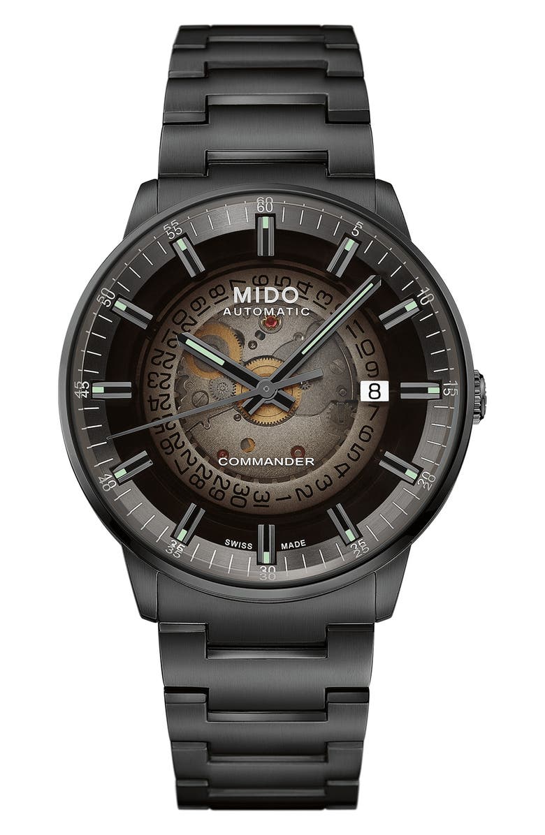 MIDO Commander Gradient Skeletal Automatic Bracelet Watch, 40mm, Main, color, Silver/ Black