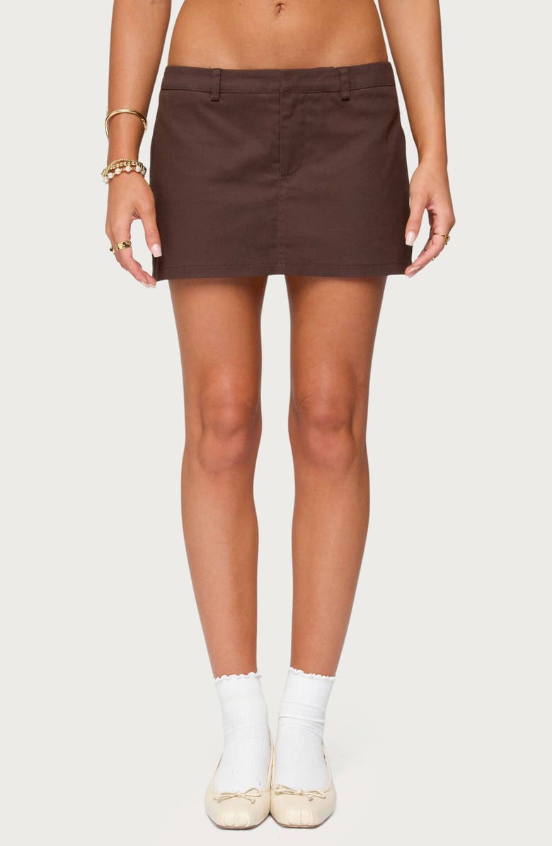 EDIKTED Kennie Low Rise Miniskort, Main, color, Brown