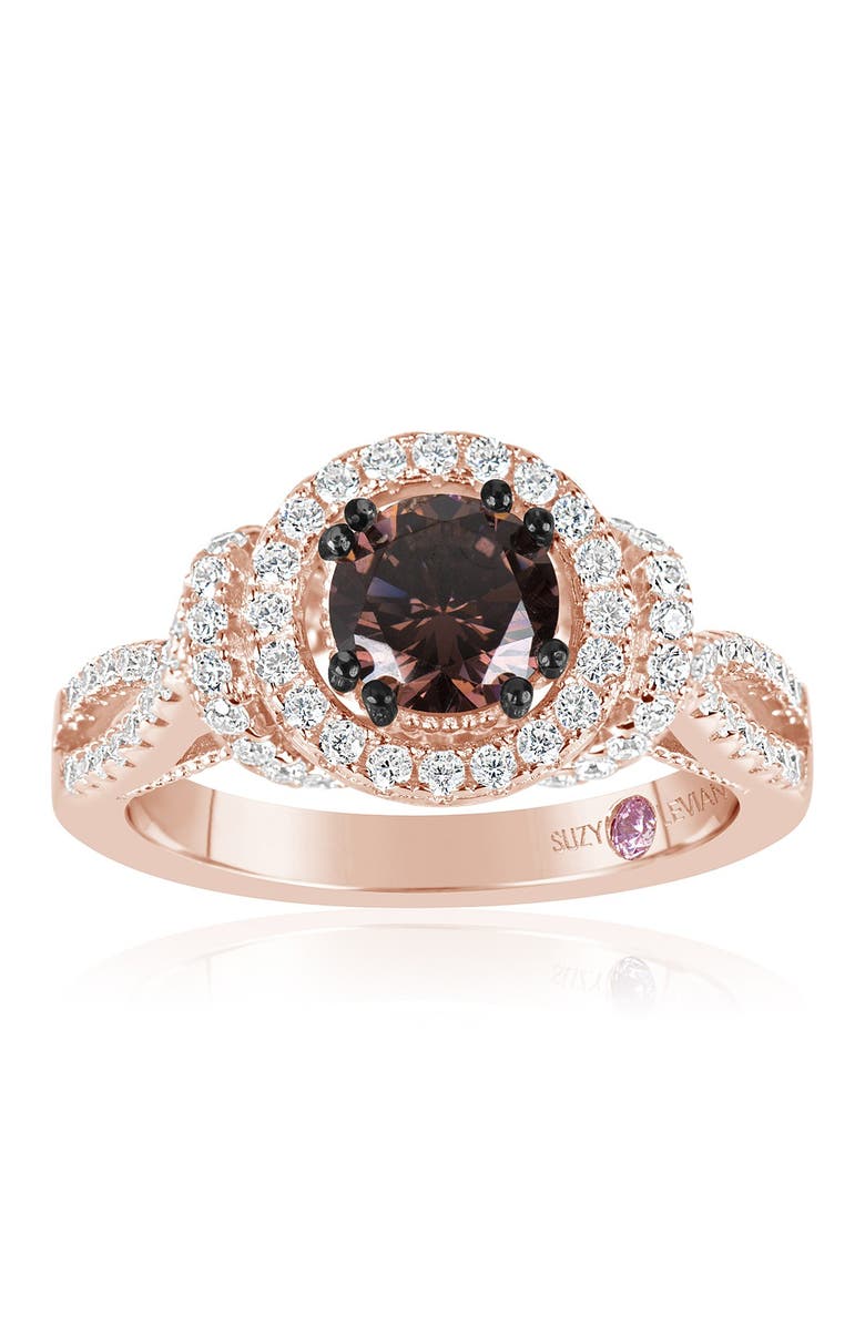 SUZY LEVIAN 14K Rose Gold Plated Sterling Silver Two-Tone Chocolate & White CZ Ring, Alternate, color, 