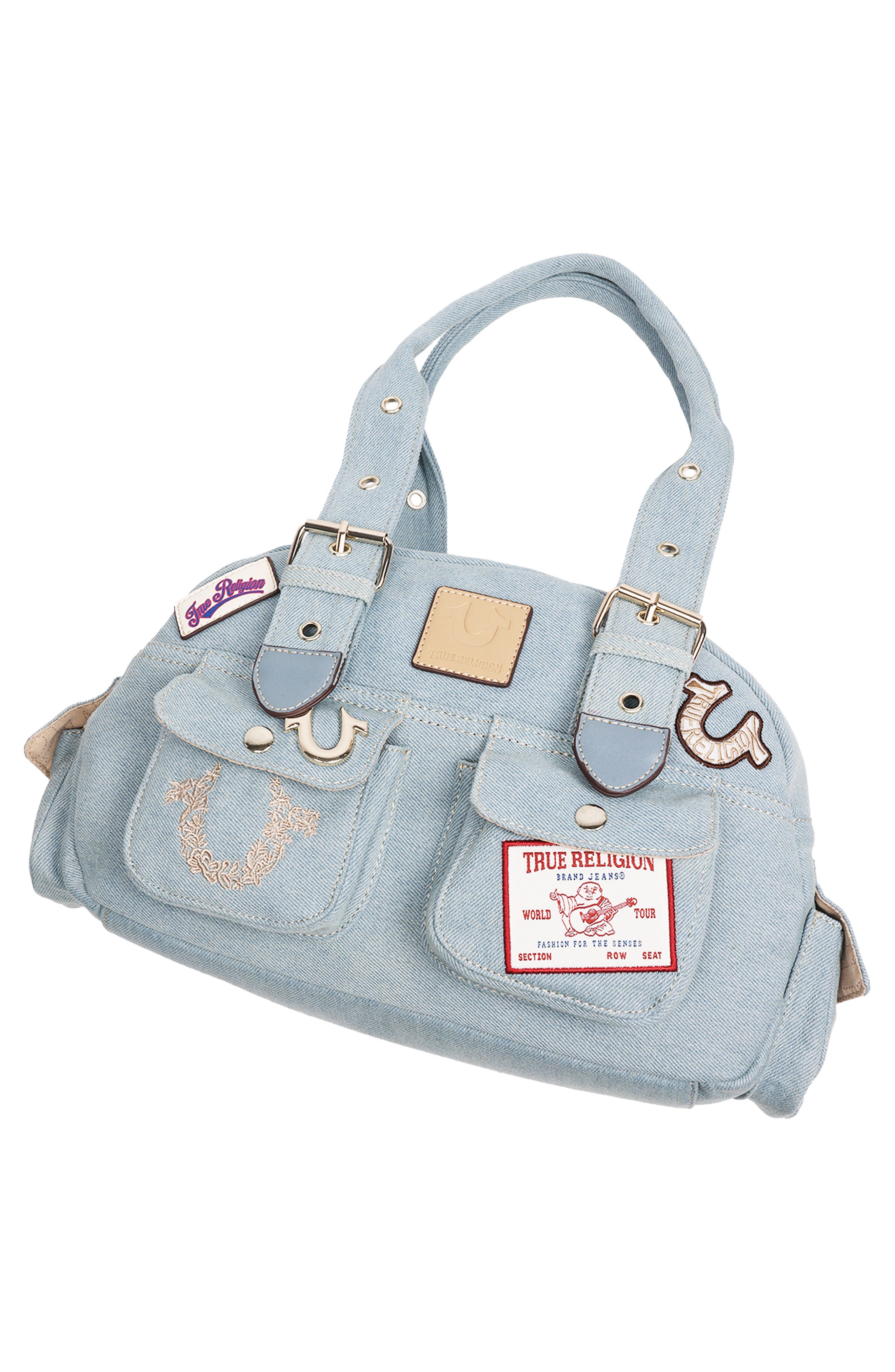 True Religion Multipatch Satchel Bag, Alternate, color, Denim