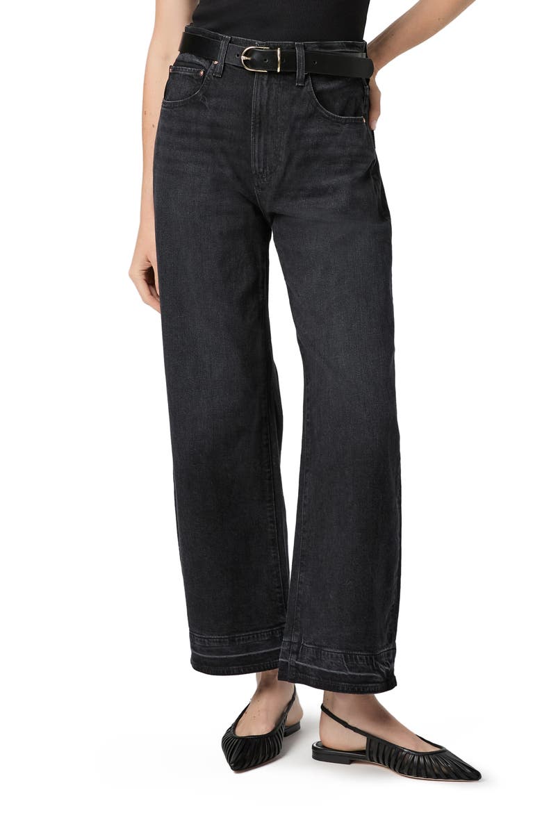 Arellia Release Hem High Waist Ankle Barrel Jeans, Main, color, BLACK VOID