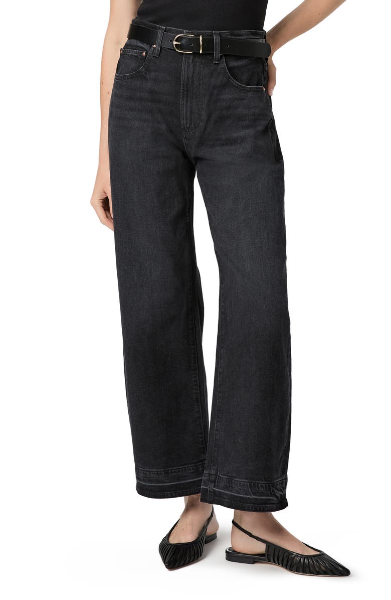 PAIGE Arellia Release Hem High Waist Ankle Barrel Jeans, Main, color, Black Void