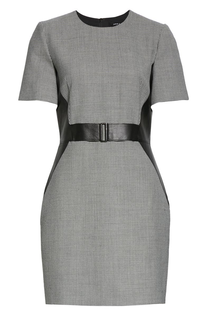 Judith & Charles Barcelona Leather Detail Houndstooth Dress, Alternate, color,