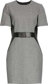 Judith & Charles Barcelona Leather Detail Houndstooth Dress