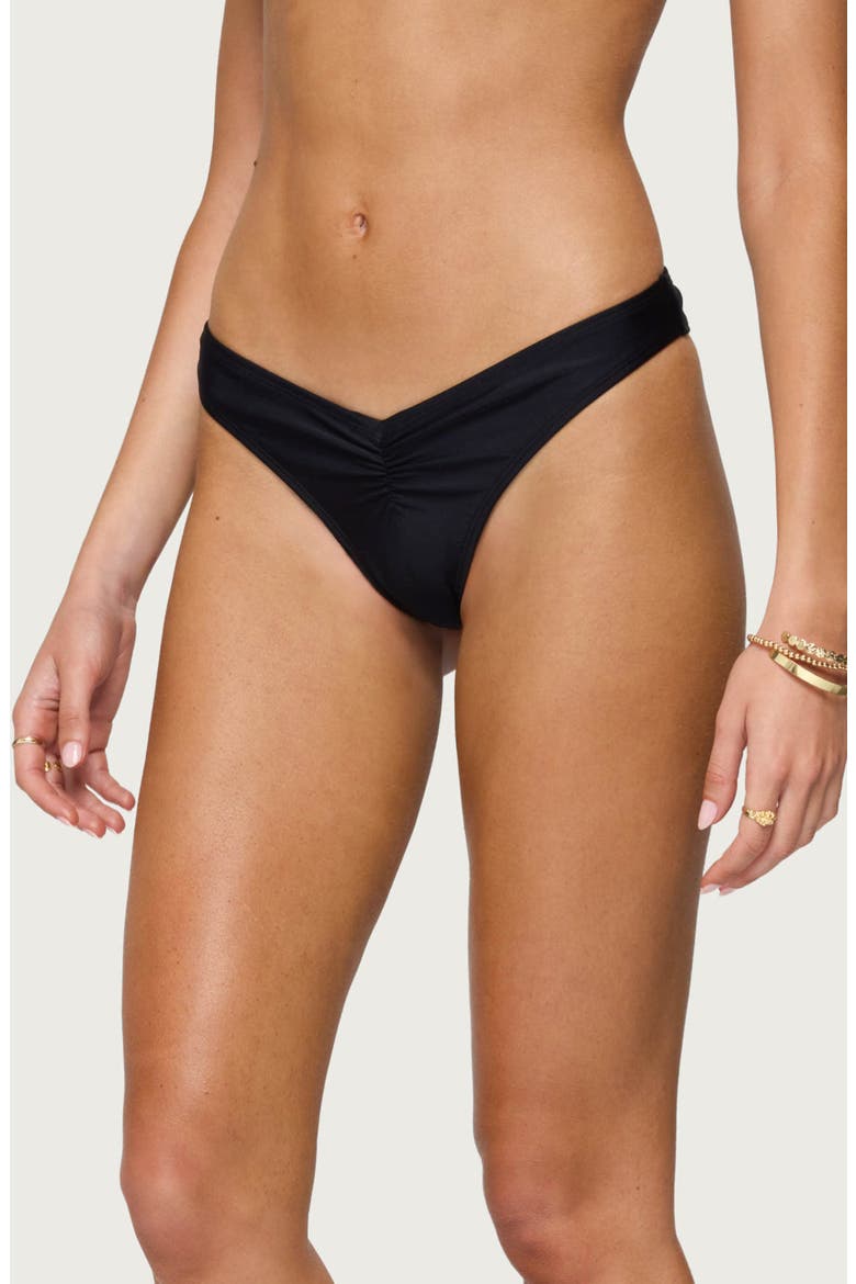 Starfish Ruched Bikini Bottoms, Alternate, color, BLACK
