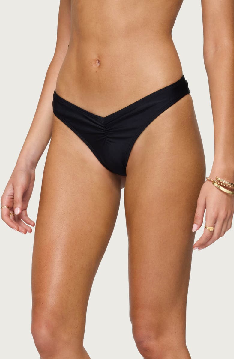 EDIKTED Starfish Ruched Bikini Bottoms, Alternate, color, Black