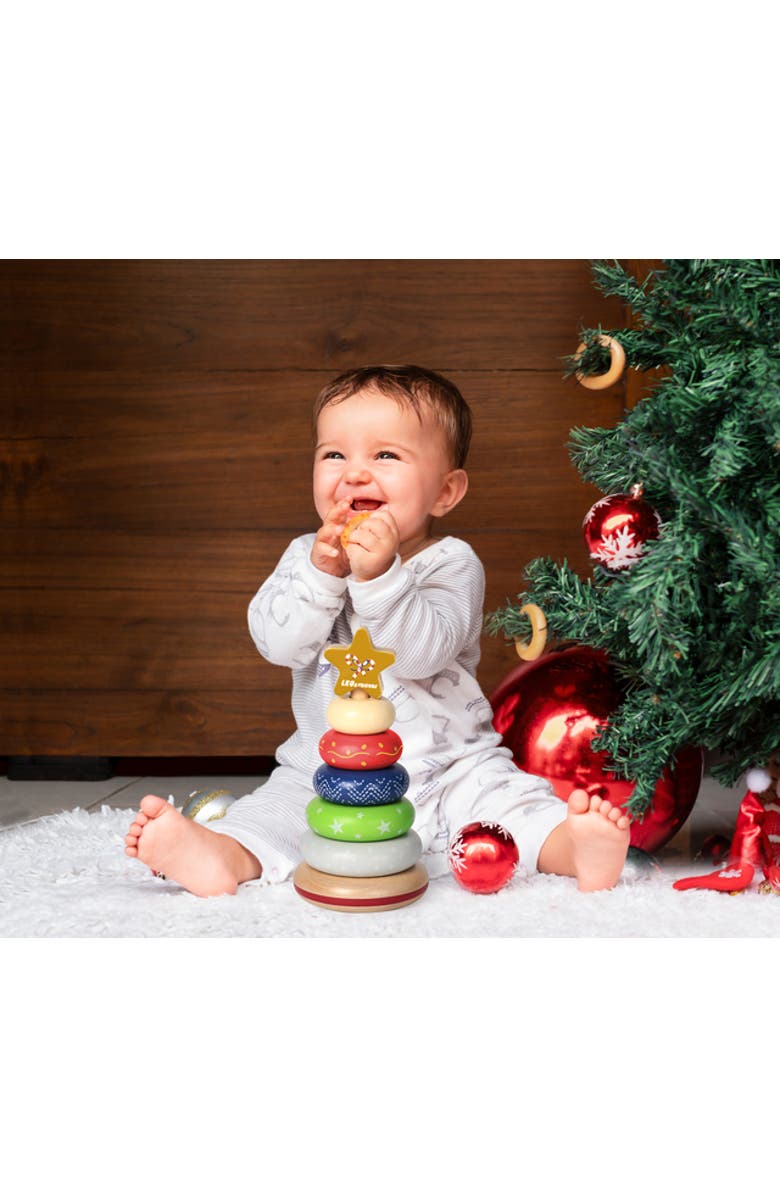Leo & Friends Wooden Christmas Stacking Toy, 5 Wooden Rings, 1 Star On Top, Alternate, color, Green