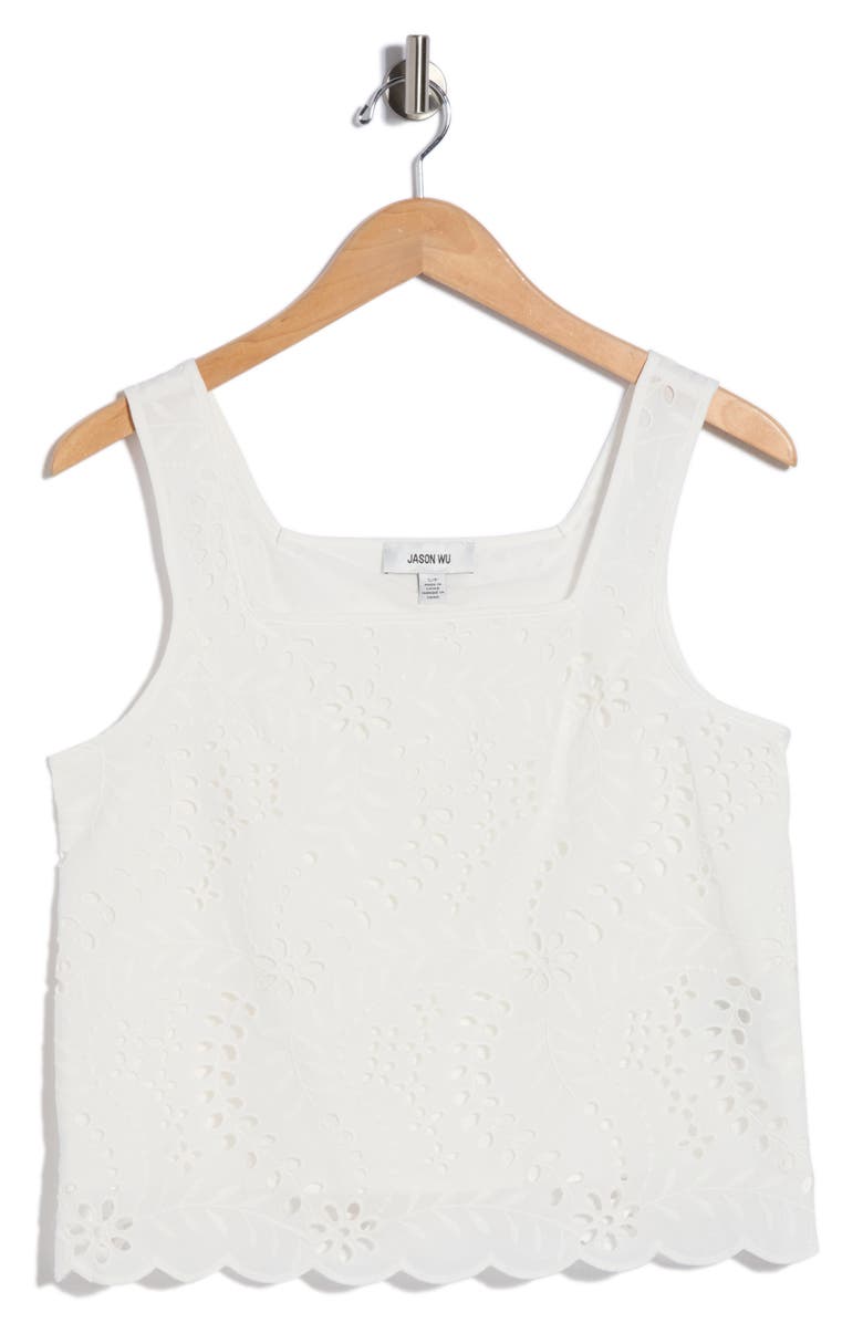 JASON WU Cotton Eyelet Tank, Main, color, White