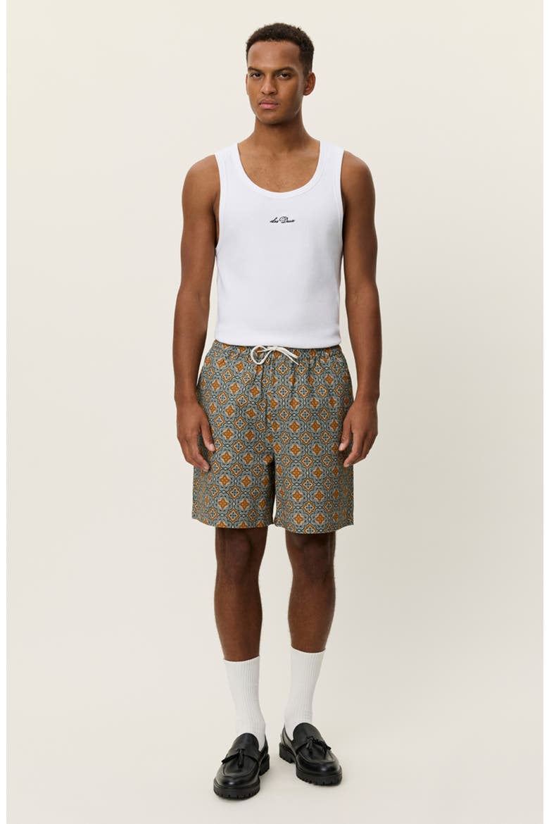 Harry Arabesque Print Organic Cotton Shorts, Alternate, color, SEA MOSS GREEN