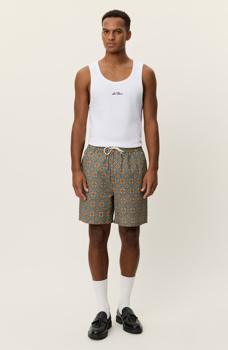 Les Deux Harry Arabesque Print Organic Cotton Shorts, Alternate, color, Sea Moss Green