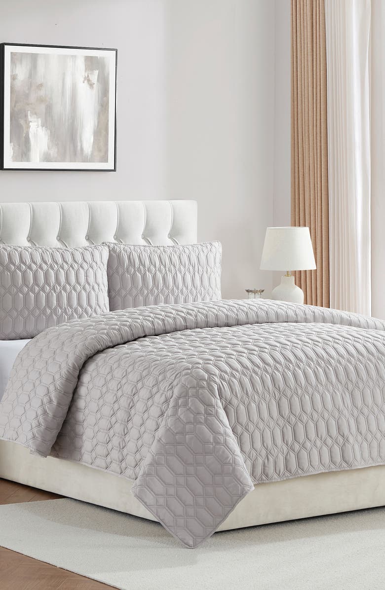 VCNY HOME Diamond 3-Piece Quilt Set, Alternate, color, Light Grey