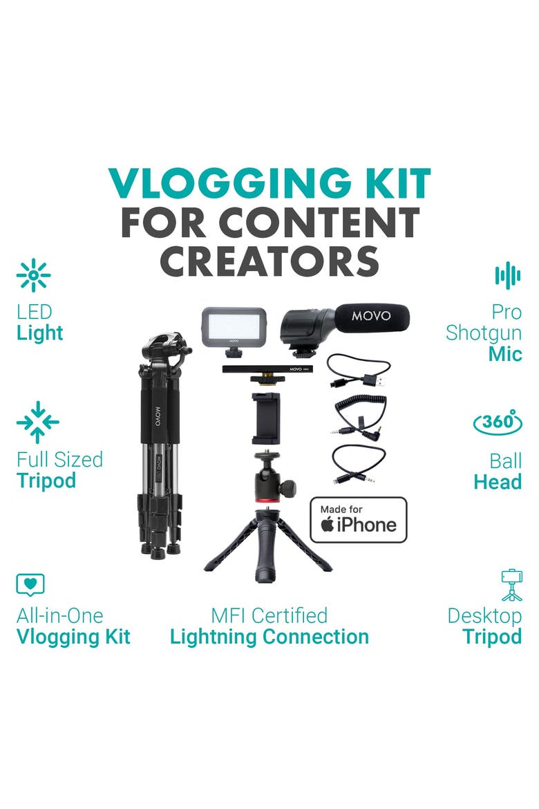 iVlogger Vlogging Kit for iPhone with Fullsize Tripod, Alternate, color, Black