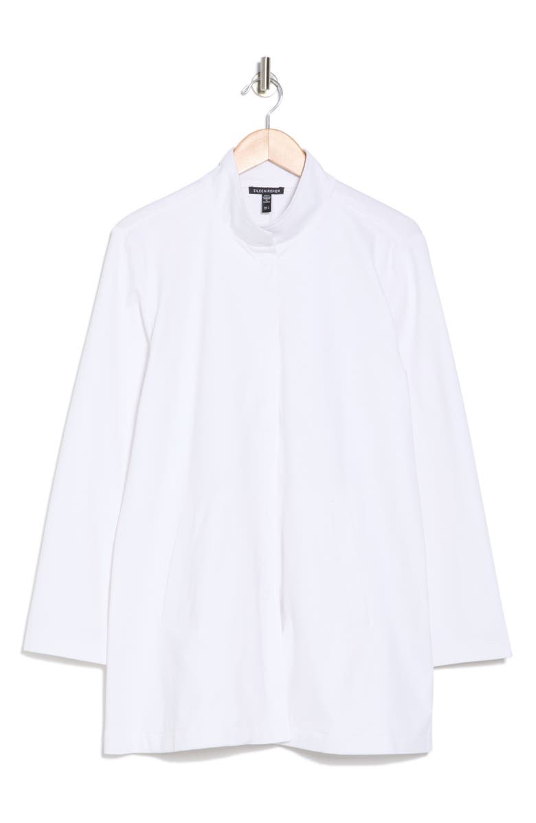 Eileen Fisher Organic Cotton Blend Stand Collar Long Jacket, Alternate, color,