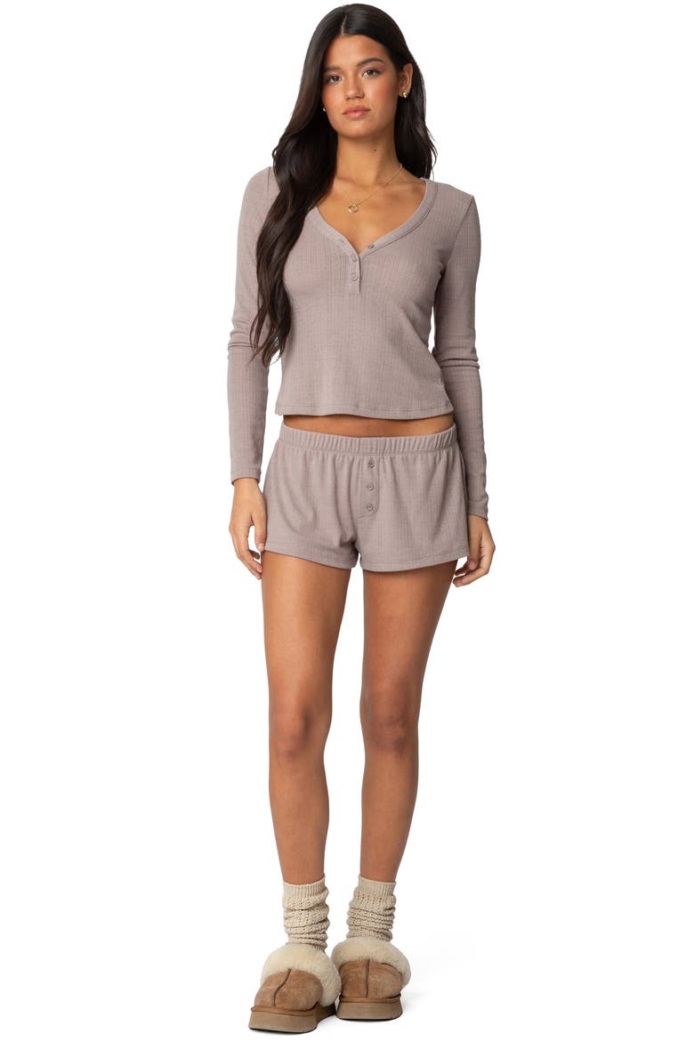 Keely Pointelle Pull-On Shorts, Alternate, color, BROWN