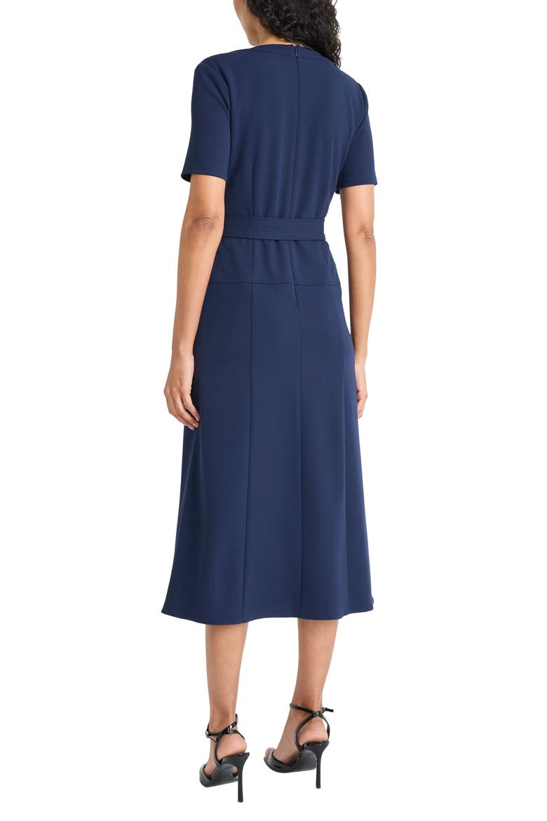 Short Sleeve Tie Waist A-Line Midi Dress, Alternate, color, NAVY BLAZER