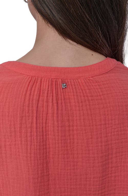 Dkny Jeans Gauze Henley Shirt In Coral Crush