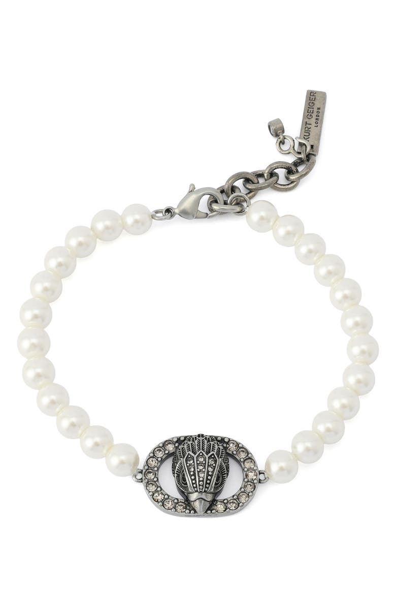 Kurt Geiger London Eagle Faux Pearl Bracelet, Main, color, Rhodium/ Pearl
