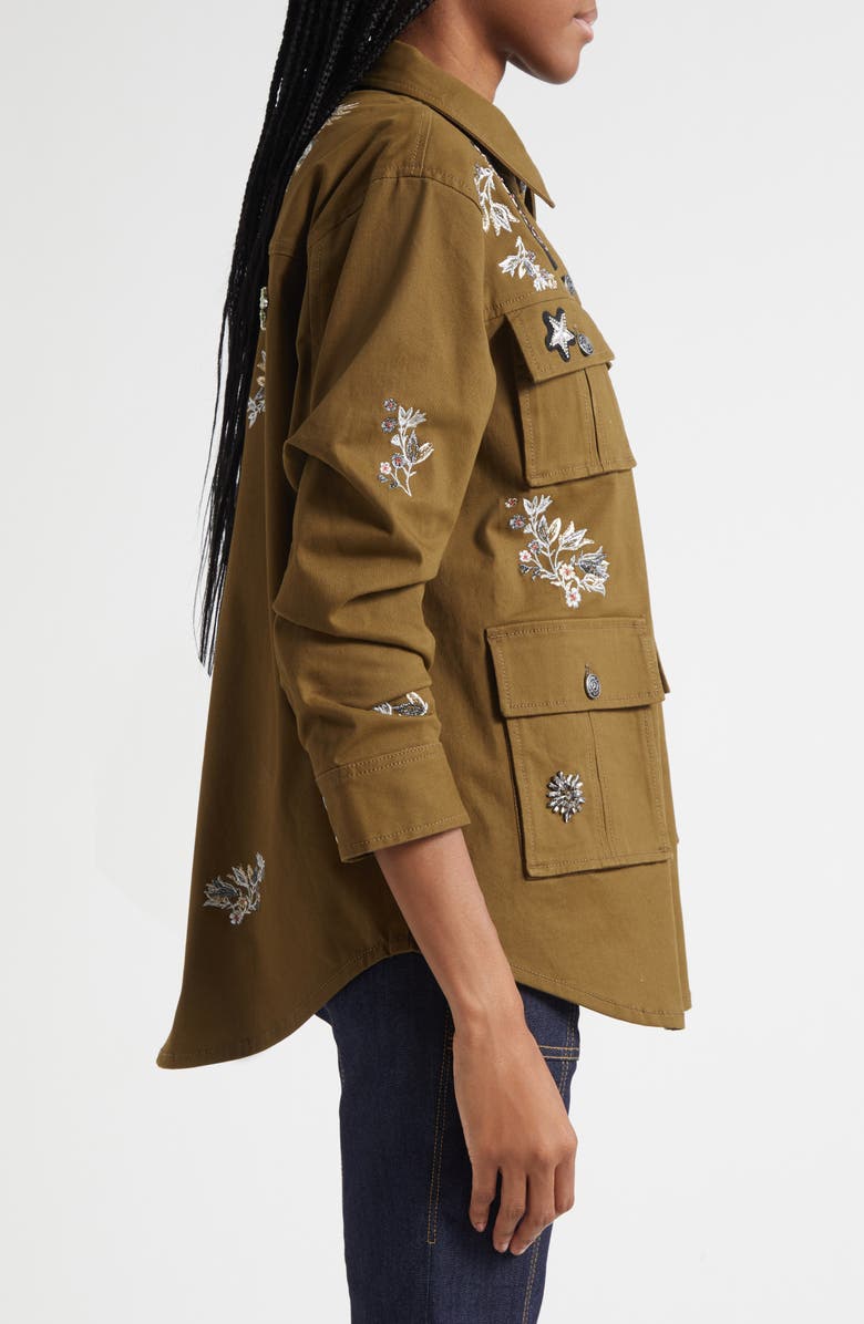 Cinq à Sept Embroidered Patch Jacket, Alternate, color, Dark Olive/ Multi