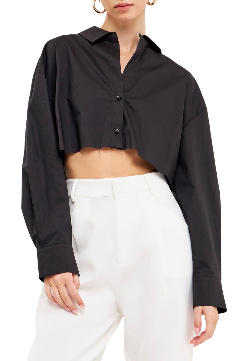 Grey Lab Raw Edge Crop Shirt, Main, color,