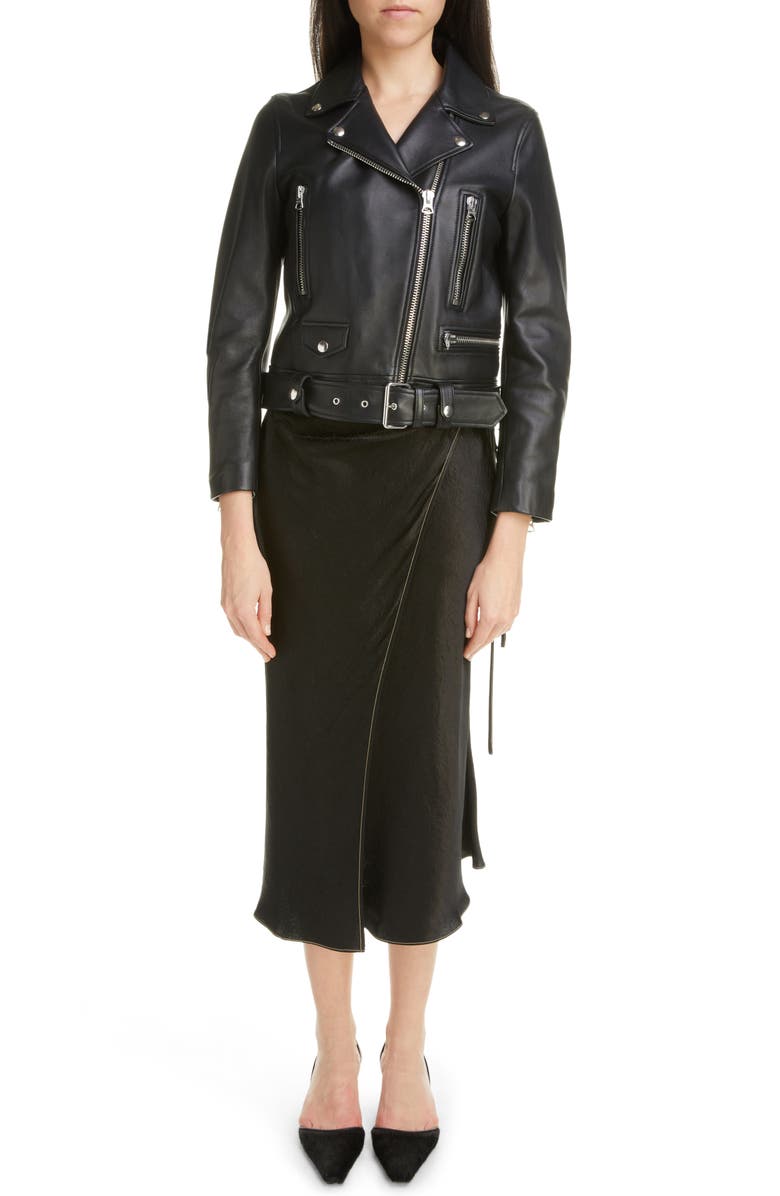Acne Studios Iala Topstitch Satin Wrap Skirt, Alternate, color,