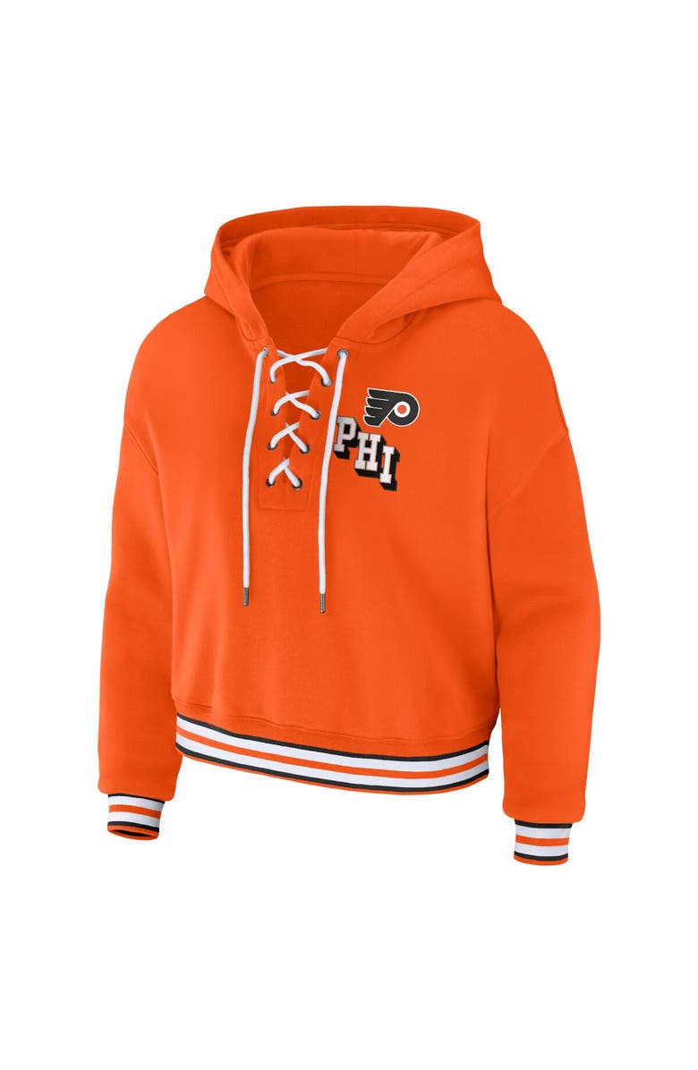 WEAR by Erin Andrews Women's WEAR by Erin Andrews Orange Philadelphia Flyers Lace-Up Pullover Hoodie, Alternate, color, 