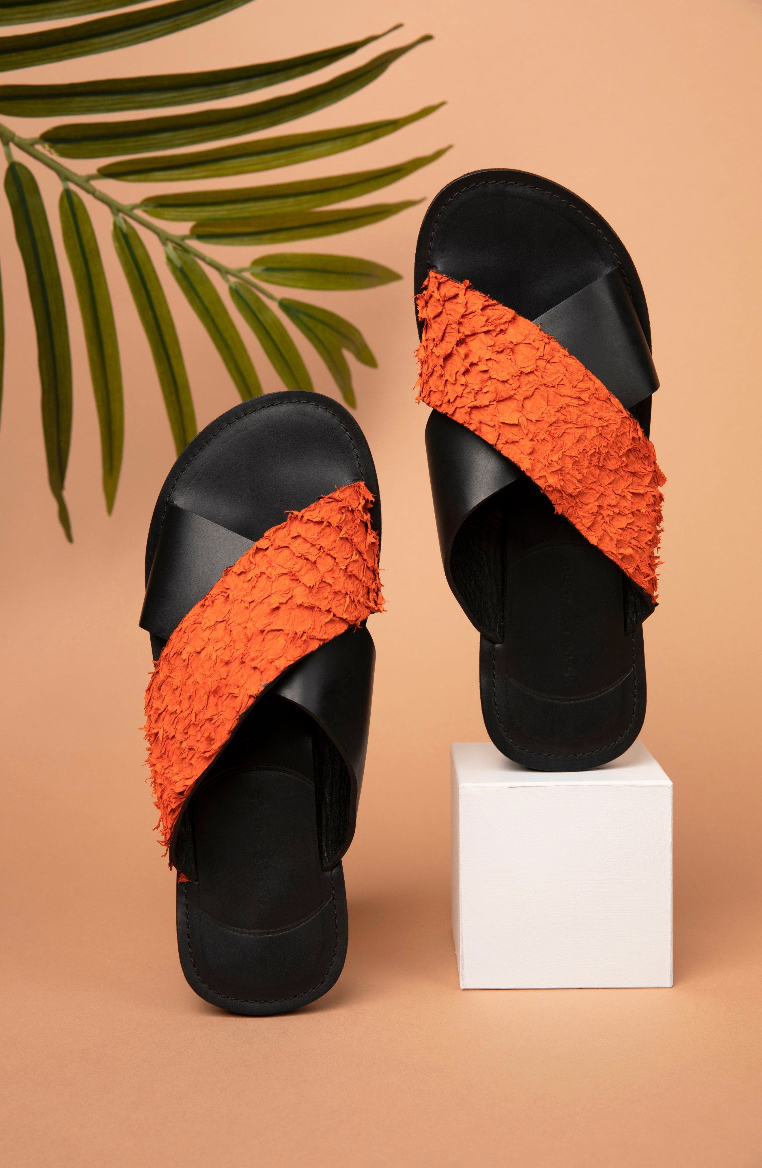 Sarep + Rose Pike Leather Sandal, Alternate, color, Black And Orange