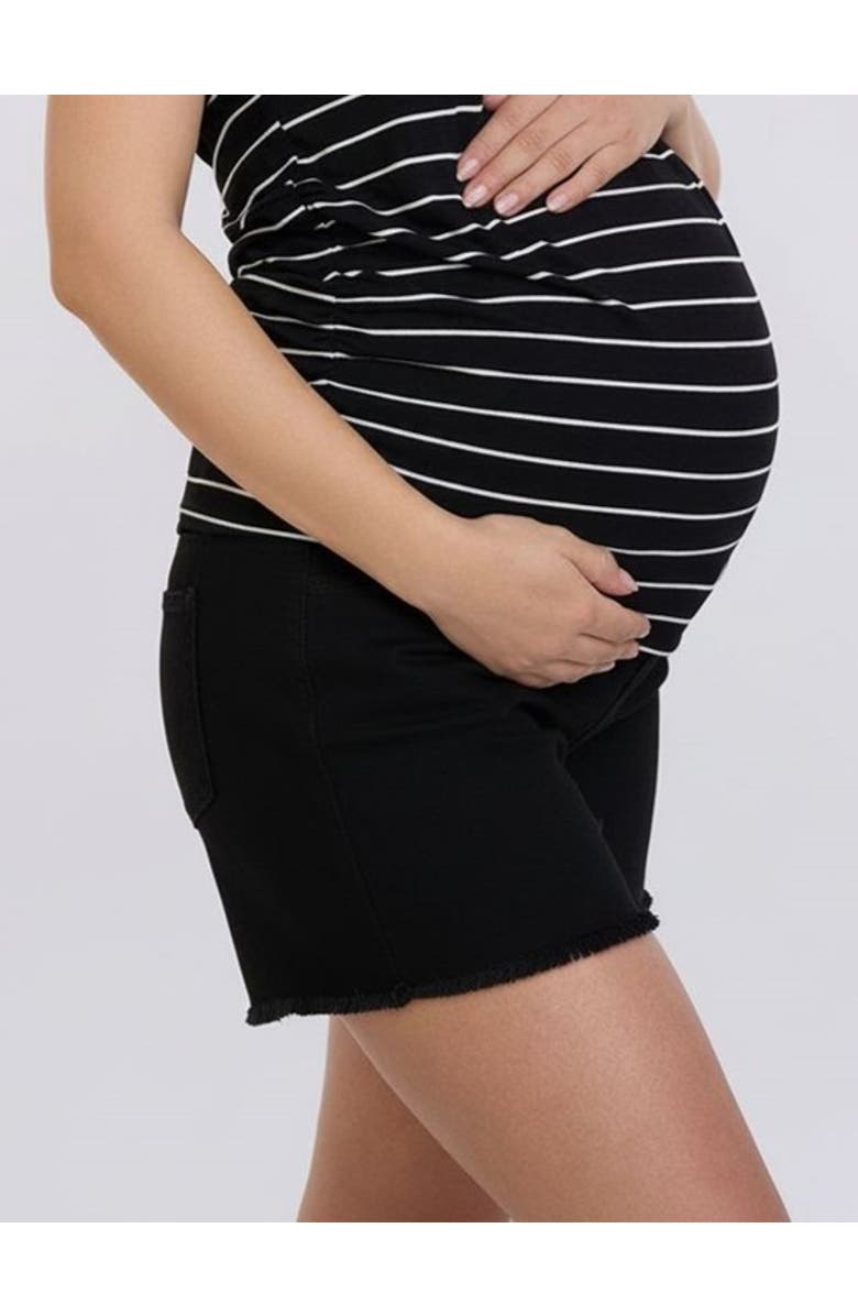 MOTHERHOOD MATERNITY Under the Belly Cut Off Denim Maternity Short, Alternate, color, Black Rinse