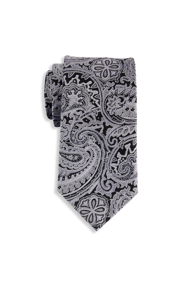 Oak Hill Premium by DXL Big & Tall Paisley Tie, Main, color, Black