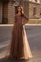 Lace and Tulle A-line Gown with Three Quarter Sleeves