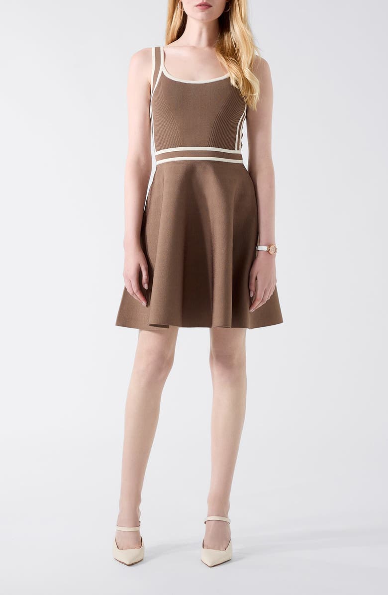 GUESS Mirage Knit Fit & Flare Dress, Main, color, Dark Beige