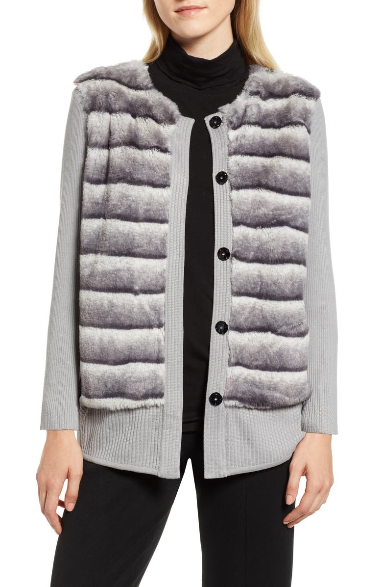 Ming Wang Faux Fur Front Knit Jacket, Main, color,