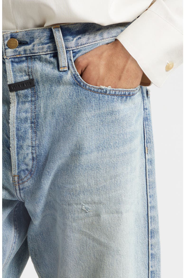 Fear of God Ripped Knee Five-Pocket Straight Leg Jeans (Men