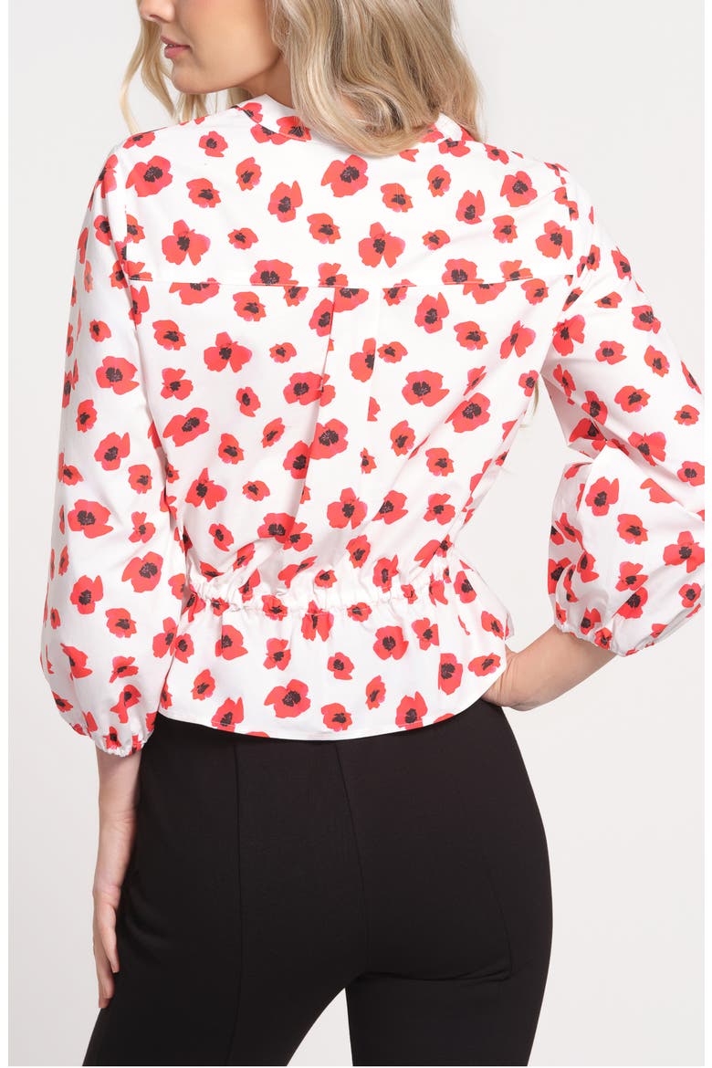 Poppy Print Cotton Balloon Sleeve Shirt, Alternate, color, RED MULTI